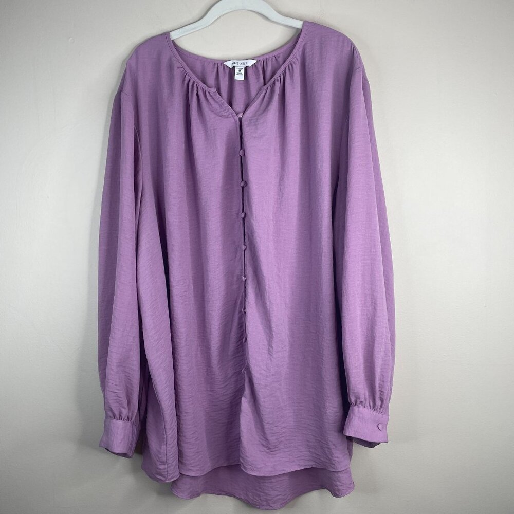 Nine West Top Womens 4X Mauve Romantic Button Up Long Sleeve Feminine Elegant